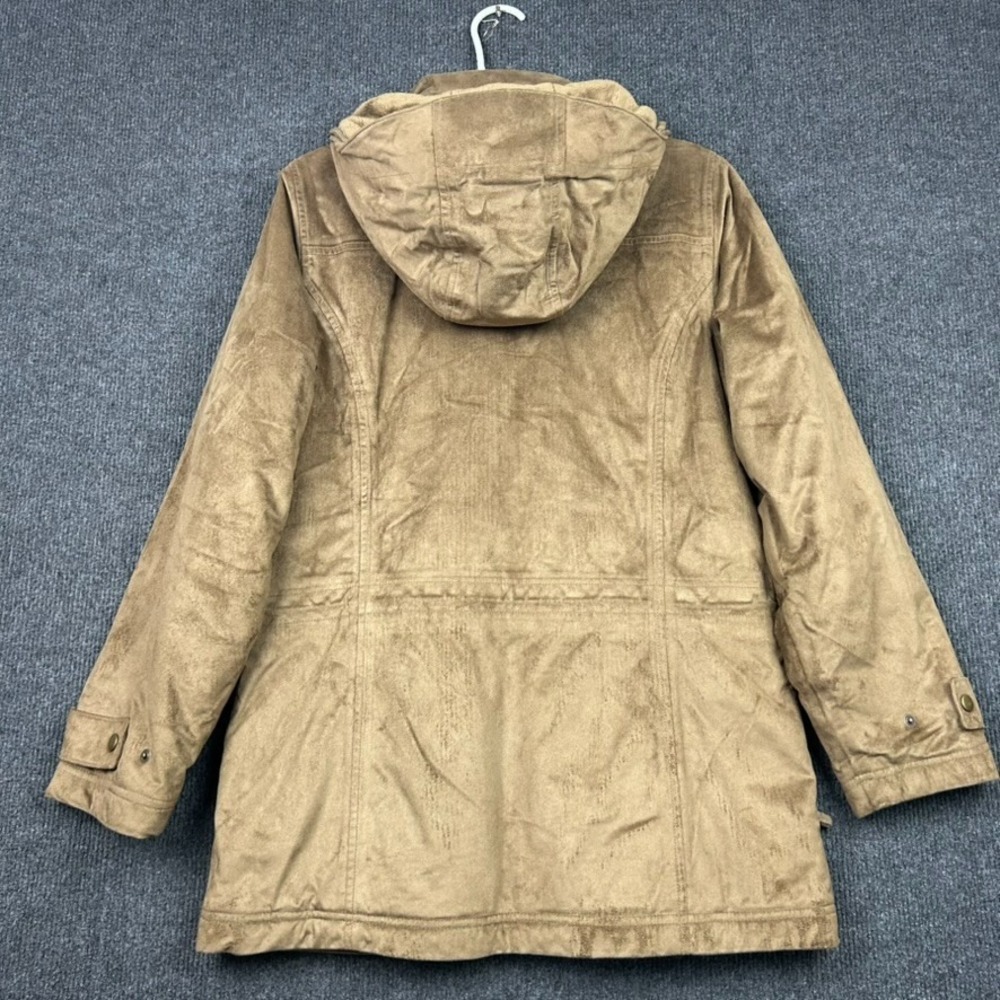 LL Bean Women's Small Faux Suede Hooded Jacket Brown Plush Full Zip Snaps - Picture 7 of 16